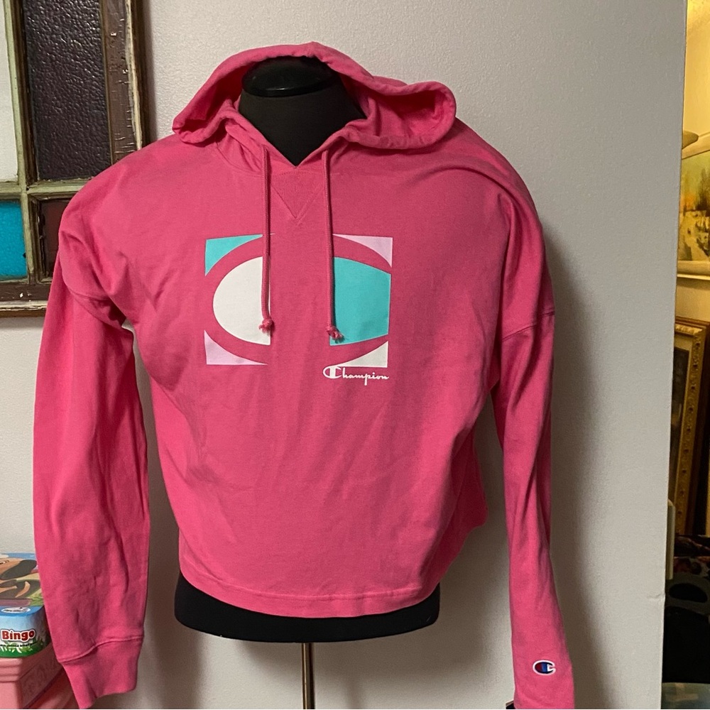 Champion Vibrant Pink Cropped Hoodie with Logo